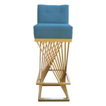 Banqueta Luma Base de Ferro Sued Azul Turquesa - D'Classe Decor