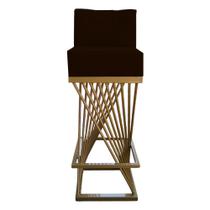 Banqueta Luma Base de Ferro Sued Marrom - D'Classe Decor Banqueta Luma Base de Ferro Sued Marrom - D'Classe Decor