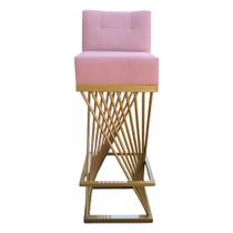 Banqueta Luma Base de Ferro Sued Rosa Bebê - D'Classe Decor
