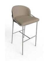 Banqueta Luzzi Moderna Tecido Bouclé Bege Estrutura Aço Cinza Luxo Para Bancada E Área Gourmet