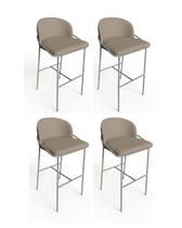 Banqueta Luzzi Moderna Tecido Bouclé Bege Estrutura Aço Cinza Luxo Para Bancada E Área Gourmet