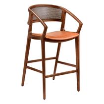 Banqueta Madeira Maciça com Braço Cyndi 53cm material sintético Caramelo - Sallar Home