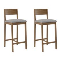 Banqueta Madeira Nogueira Maciça tecido Cinza Modelo Manu Altura 73cm Kit 2 unidades Banqueta Madeira Nogueira Maciça tecido Cinza Modelo Manu Altura 73cm Kit 2 unidades