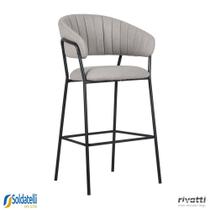 Banqueta Mara em PU Marrom, Linho Cinza e Bouclé em Off White ou Cinza Quente - Rivatti Banqueta Mara em PU Marrom, Linho Cinza e Bouclé em Off White ou Cinza Quente - Rivatti