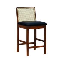 Banqueta Média com Telinha Pérola Madeira Maciça e Assento Estofado c/ 62cm Altura - Amêndoa