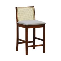 Banqueta Média com Telinha Pérola Madeira Maciça e Assento Estofado c/ 62cm Altura - Amêndoa