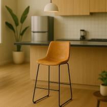 Banqueta Média Encosto Estofado Fixa Para Cozinha Área Gourmet Bancada Ilha Bistrô Munich Balcão Vintage Caramelo