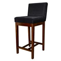 Banqueta Média Estofada com Encosto Lisboa Madeira Capuccino Suede Preto CCS Banqueta Média Estofada com Encosto Lisboa Madeira Capuccino Suede Preto CCS