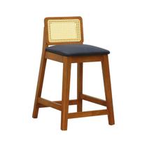 Banqueta Média Gabi Madeira Maciça Encosto Telinha Natural Assento Estofado Linho Textura