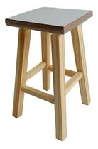 Banqueta Média Hardman Madeira Natural Assento Quadrado Em Mdf Branco