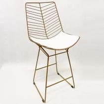 Banqueta média para Balcão Bertoia maciça Retrô cor Dourado fosco assento branco altura 60cm - Poltronas do Sul Banqueta média para Balcão Bertoia maciça Retrô cor Dourado fosco assento branco altura 60cm - Poltronas do Sul