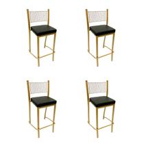 Banqueta Média para Balcão Empilhável Kit 4 unidades cor Dourado Fosco assento preto Altura 65cm