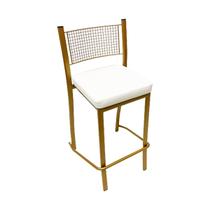 Banqueta Média para Bancada Empilhável cor Dourado Fosco assento branco Altura 65cm
