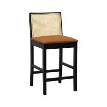 Banqueta Média Pérola Madeira Maciça com Telinha c/ 62cm Altura - Preto