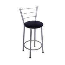 Banqueta Média Prata com Encosto para Cozinha Assento Preto Banqueta Média Prata com Encosto para Cozinha Assento Preto