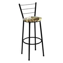 Banqueta Média Preta com Encosto para Cozinha Assento Floral Marrom Banqueta Média Preta com Encosto para Cozinha Assento Floral Marrom