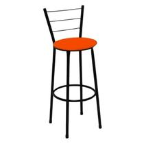 Banqueta Média Preta com Encosto para Cozinha Assento Laranja Banqueta Média Preta com Encosto para Cozinha Assento Laranja