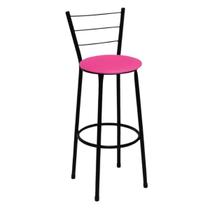 Banqueta Média Preta com Encosto para Cozinha Assento Rosa Banqueta Média Preta com Encosto para Cozinha Assento Rosa