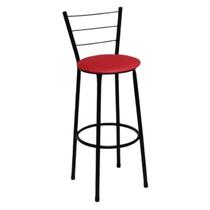 Banqueta Média Preta com Encosto para Cozinha Assento Vermelho