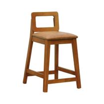 Banqueta Média River Madeira Maciça Assento Estofado Corano Amêndoa/Marrom Banqueta Média River Madeira Maciça Assento Estofado Corano Amêndoa/Marrom