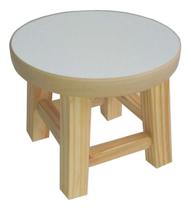 Banqueta Mini Hardman Madeira Natural Assento Redondo MDF Branca