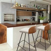 Banqueta Nobre Com Pés de Ferro Preto Acento Almofadado Linho/material sintético Kit com 2