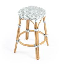 Banqueta Offex Thick Bent Rattan sem encosto azul/branco