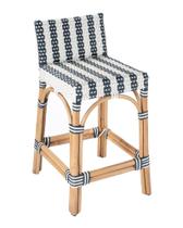 Banqueta Offex Transitional Azul/Branco Rattan 32cm