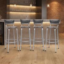 Banqueta para bar/gourmet Balcão Alto Estrutura Prata Encosto Junco Degradê Ideal Bancadas Ilhas Cozinha Americana Kit 4 Banquetas Itagold