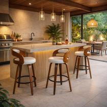 Banqueta para Cozinha Alta Giratória Madeira Roma