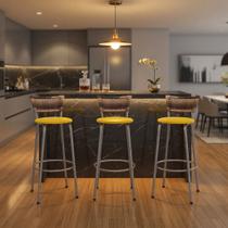 Banqueta Para Cozinha Americana Estrutura Prata Kit 3un Cadeira Balcão Bar Encosto Junco Cappuccino Itagold