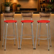 Banqueta Para Cozinha Americana Estrutura Prata Kit 3un Cadeira Balcão Bar Encosto Junco Cappuccino Itagold