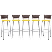 Banqueta Para Cozinha Americana Estrutura Prata Kit 5un Cadeira Balcão Bar Encosto Junco Argila 70cm Itagold