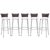 Banqueta Para Cozinha Americana Estrutura Prata Kit 5un Cadeira Balcão Bar Encosto Junco Argila 70cm Itagold