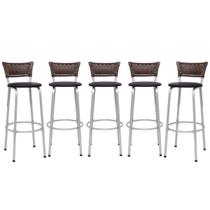 Banqueta Para Cozinha Americana Estrutura Prata Kit 5un Cadeira Balcão Bar Encosto Junco Argila 70cm Itagold