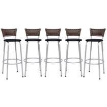 Banqueta Para Cozinha Americana Estrutura Prata Kit 5un Cadeira Balcão Bar Encosto Junco Argila 70cm Itagold