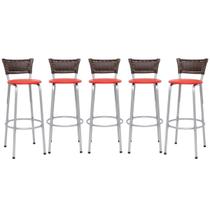 Banqueta Para Cozinha Americana Estrutura Prata Kit 5un Cadeira Balcão Bar Encosto Junco Argila 70cm Itagold