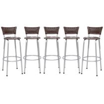 Banqueta Para Cozinha Americana Estrutura Prata Kit 5un Cadeira Balcão Bar Encosto Junco Argila 70cm Itagold