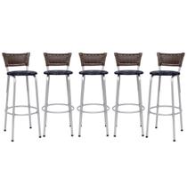 Banqueta Para Cozinha Americana Estrutura Prata Kit 5un Cadeira Balcão Bar Encosto Junco Argila 70cm Itagold