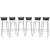 Banqueta Para Cozinha Americana Estrutura Prata Kit 6un Cadeira Balcão Bar Encosto Junco Preto Itagold