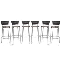 Banqueta Para Cozinha Americana Estrutura Prata Kit 6un Cadeira Balcão Bar Encosto Junco Preto Itagold