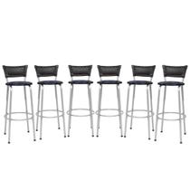 Banqueta Para Cozinha Americana Estrutura Prata Kit 6un Cadeira Balcão Bar Encosto Junco Preto Itagold