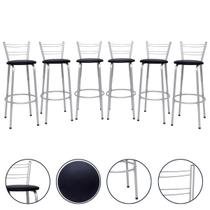 Banqueta Para Cozinha Americana Estrutura Prata Kit 6un Cadeira Balcão Bar Flórida Itagold