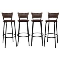 Banqueta Para Cozinha Americana Estrutura Preta Kit 4un Cadeira Balcão Bar Encosto Junco Argila Itagold