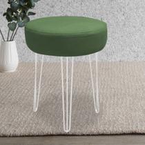 Banqueta Puff Jullia Luxo 55cm Industrial Ferro Branco Suede Verde Musgo - Ahazzo Móveis