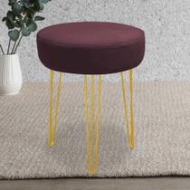 Banqueta Puff Jullia Luxo 55cm Industrial Ferro Dourado Suede Bordô - Ahazzo Móveis