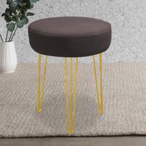 Banqueta Puff Jullia Luxo 55cm Industrial Ferro Dourado Suede Marrom - Ahazzo Móveis