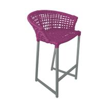 Banqueta Reis em Corda Náutica e Base em Alumínio Cinza para Área Gourmet - Externa Rosa