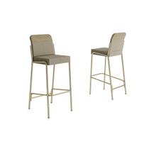 Banqueta Sala de Jantar Duo 1753 Kit 2 Un Dourado/Linho Bamboo/Courano Bamboo - Carraro