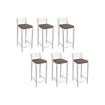 Banqueta Sala de Jantar Gênova B705 Kit 6 Un Cromado/Marrom 21 - Kappesberg